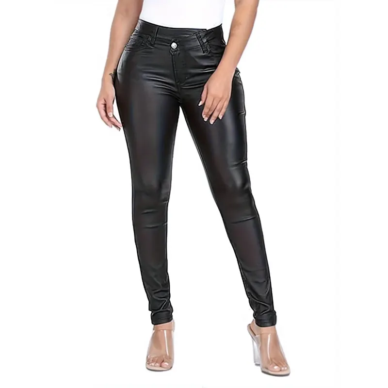 Rekbare skinny PU-leren broek voor alle seizoenen