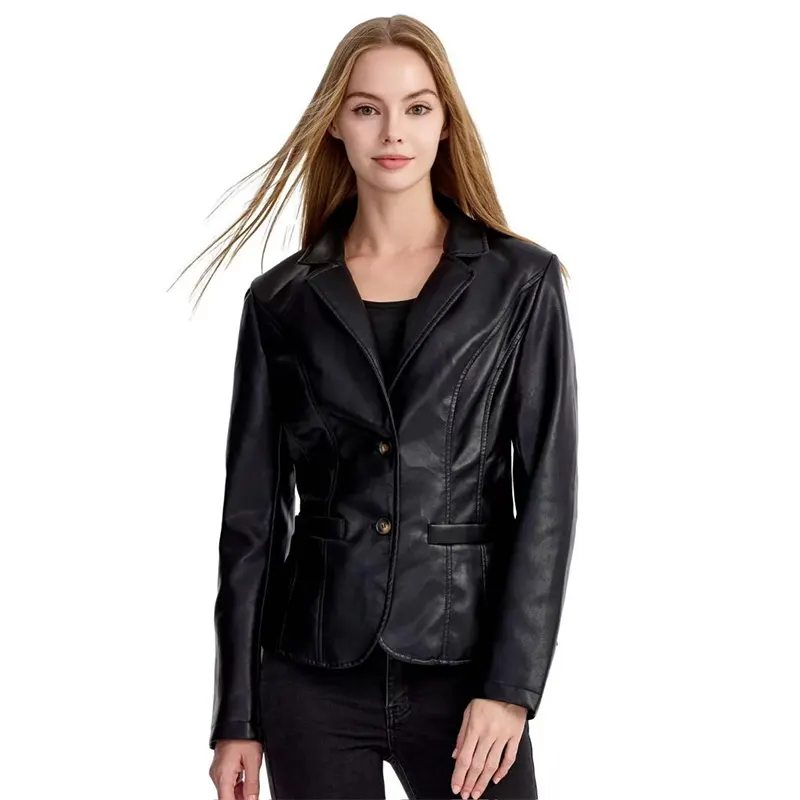 Bijgesneden veganistisch leren blazer voor avondevenementen