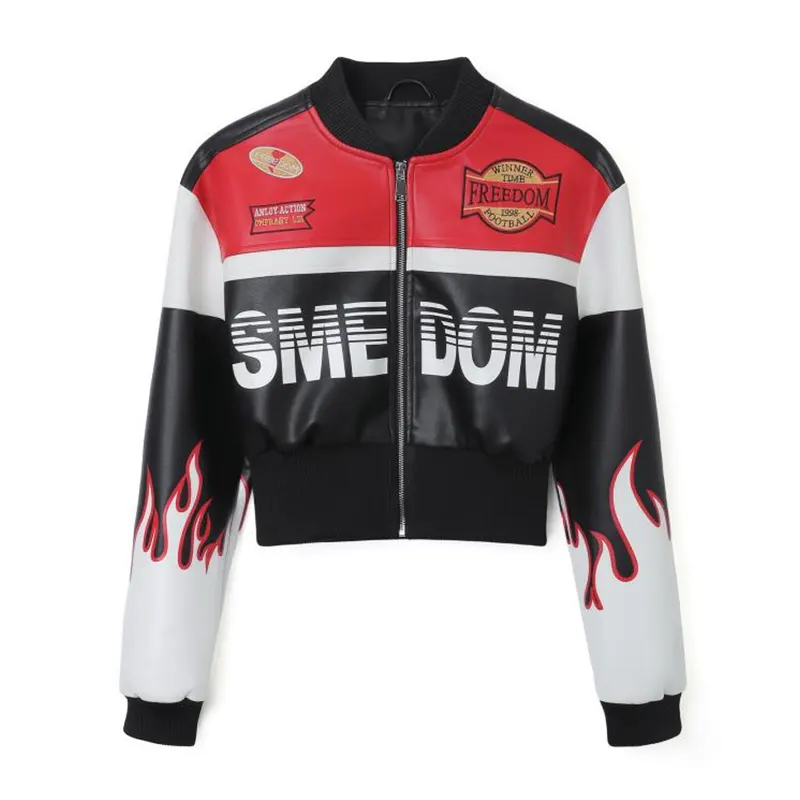 Bikerjack van imitatieleer met vlammenprint