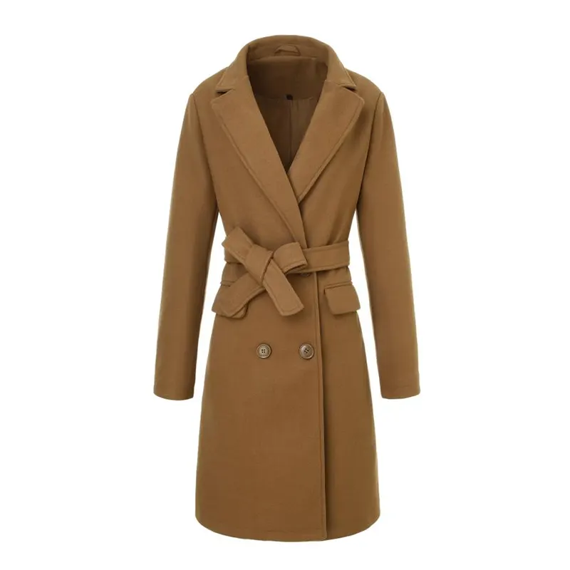 Franse Vintage Double-breasted lange wollen trenchcoat