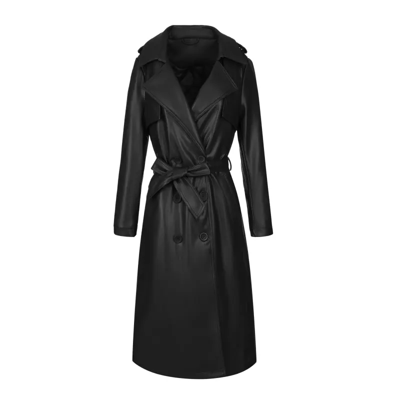 Trenchcoat van zwaar kunstleer met riem