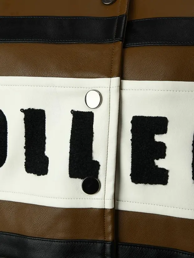 Embroidered Color Block Racing Jacket in Black and Brown