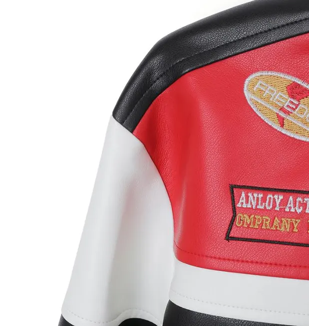 Flame Print Faux Leather Biker Jacket
