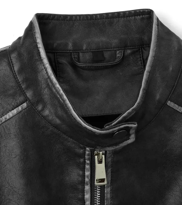 Burnished Faux Leather Biker Jacket in Maillard Style