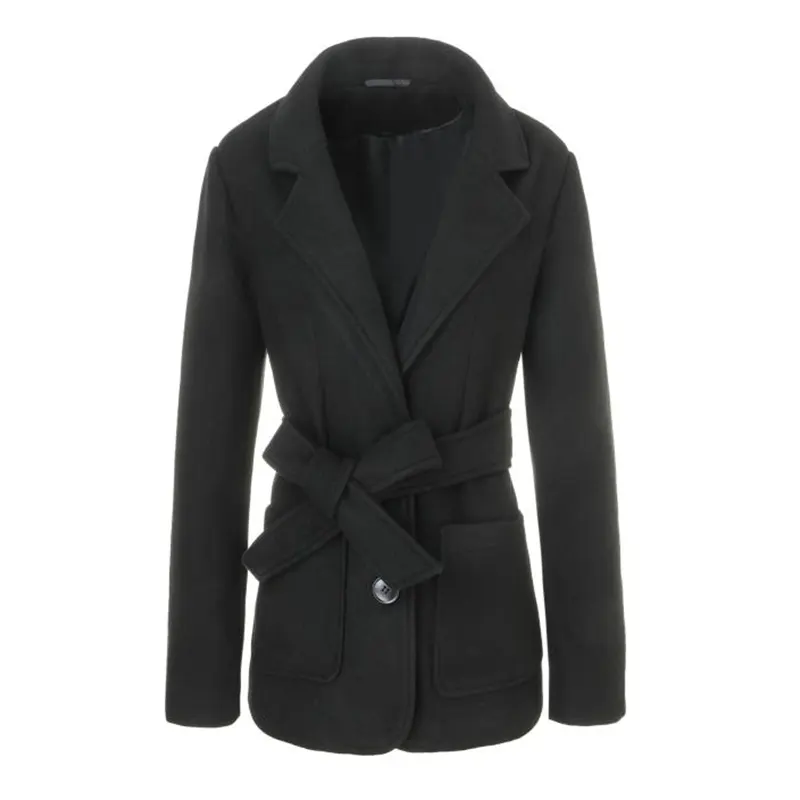 Pastel Colors Belted Slim Fit Office Woolen Trench Coat