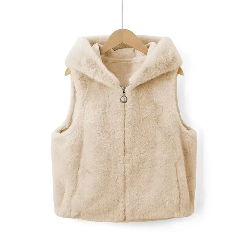 Meerkleurig premium zacht imitatiebontvest met capuchon