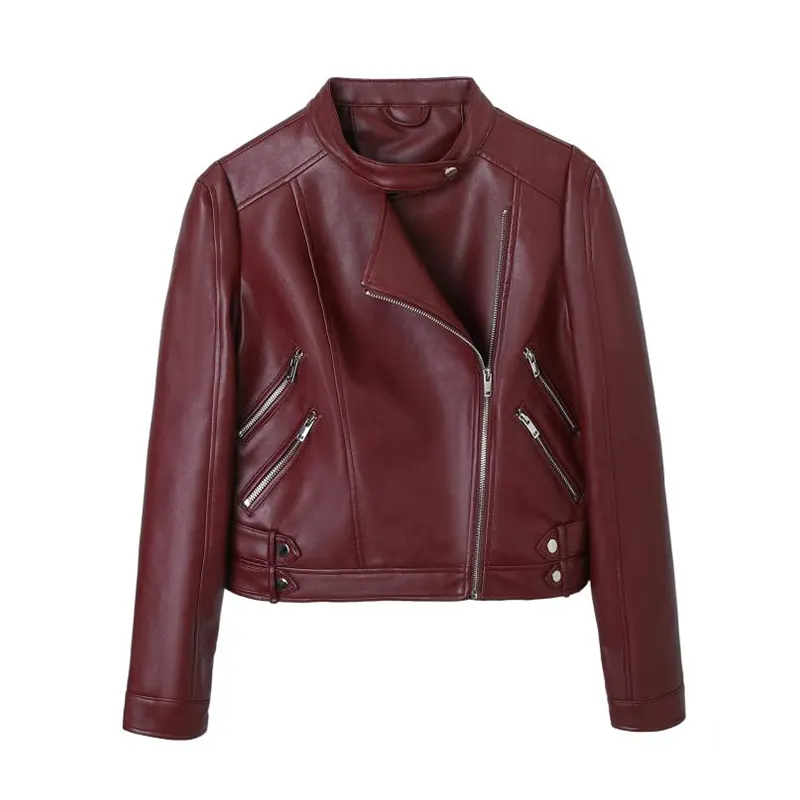 Asymmetrisch imitatieleren bikerjack met meerdere ritsen