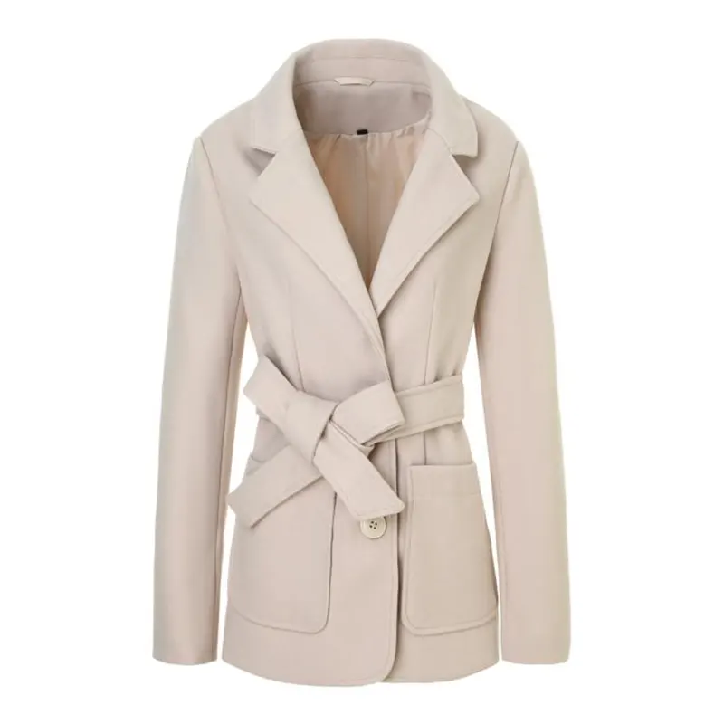 Pastelkleurige, slim-fit wollen trenchcoat met riem