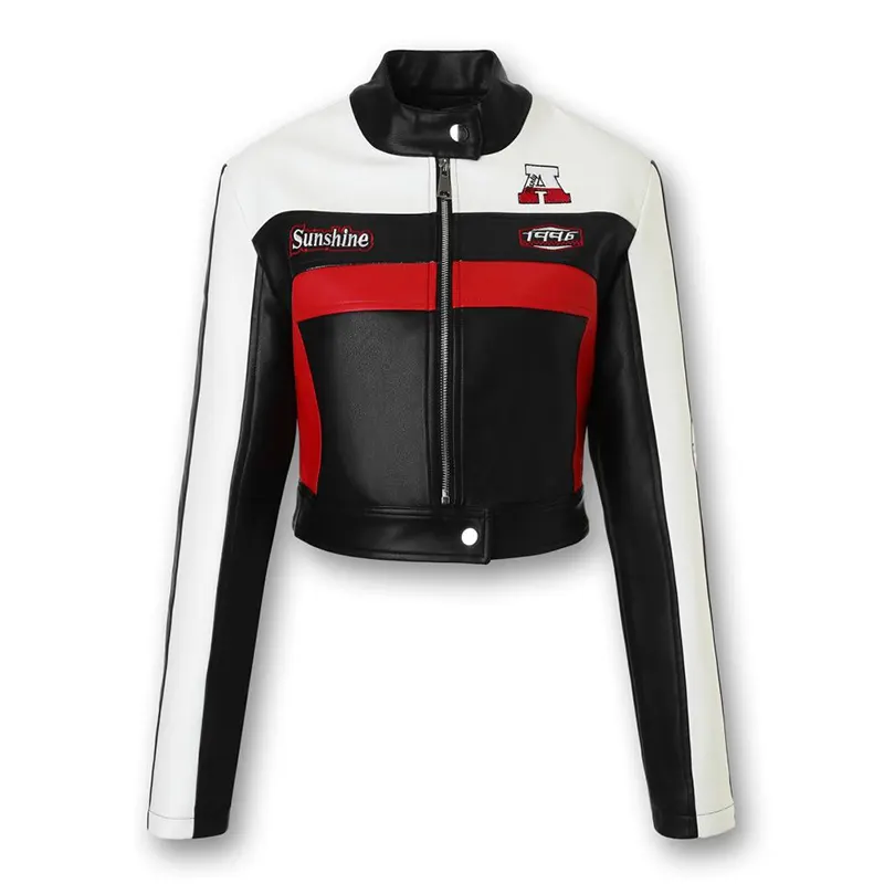 Rood contrastkleurig kunstleer bikerjack