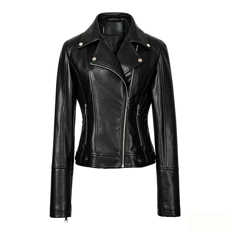 Slim-fit bikerjack van imitatieleer met lange mouwen